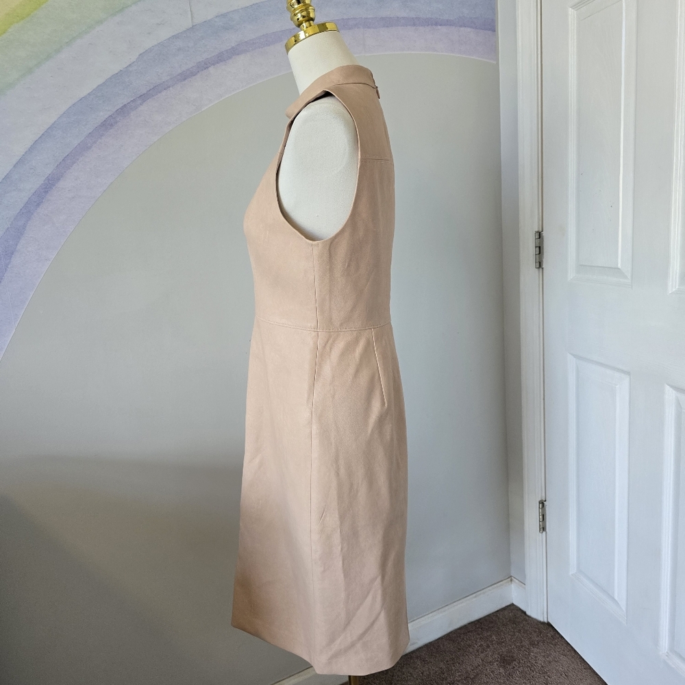 BCBGMaxAzria | Size 8 | Faux Leather Mock Neck Bare Pink Sheath Dress - Picture 4 of 14